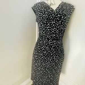 Jones & Co Black & White Polka Dot Ruched Bodycon Dress | Size 8